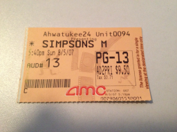 Simpsons Movie Stub - AMC Ahwatukee24 8/5/2007 $9.50