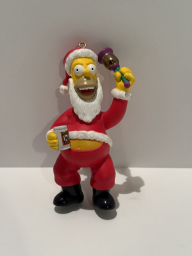 Santa Homer ornament holding Duff and ringing bell circa 1999